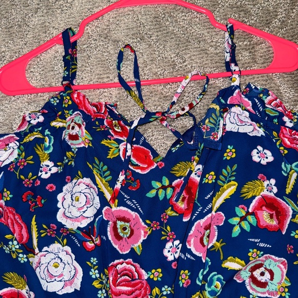 Spaghetti Strap Royal Blue Floral Romper - Picture 3 of 6